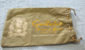 Bolsa de efectivo de lona con cordón Gallatin National Bank desde 1896 - Albert Gallatin - Imagen 1 de 7