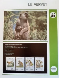WWF Lot de feuilles 4 FDC + série SINGE VERVET St. Kitts 1986 - Afbeelding 1 van 8