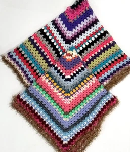 2X Handmade Vintage Style Crochet Grannie Patterned Blankets/Shawls/Throws/Wraps - Picture 1 of 17
