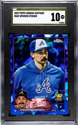 SGC 10 PRISTINE Gold Label #602 Spencer Strider 2023 Topps Chrome Sapphire POP 1 - Image 1 of 2