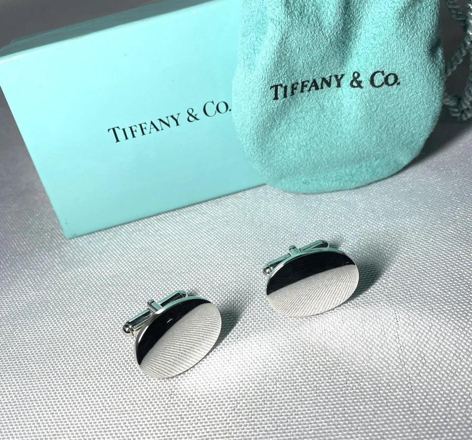 Autentici rari gemelli Tiffany & Co. in argento sterling ovale specchiato SV925 - Immagine 1 di 4