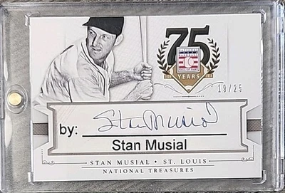 2014 Panini National Treasures Hall of Fame Souvenir Cuts Stan Musial  /25 (AU) - Image 1 of 3