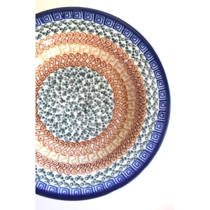 Boleslawiac Poland Round Pasta Bowl Stoneware Hand Painted Stamped Blue Ginger - Picture 1 of 9