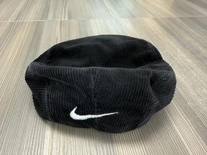Vintage NIKE Corduroy Newsboy Cap Mens XL Golf Flat Cap Swoosh Logo Black USA - Picture 1 of 8