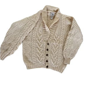 Vintage handgestrickt John Ashford Zopfmuster Wolle Cardigan Pullover MEDIUM Schalkragen - Bild 1 von 5