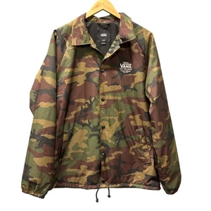 VANS Camo Jacket Mens Large Snap Up Coaches Style Brown Green + Pockets - Picture 1 of 10