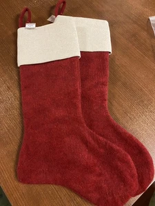 Weihnachtsstrumpf 25 Zoll lang rot Wolle und weiß - Erbstück/Neu mit Etikett 2 Paar - Bild 1 von 8