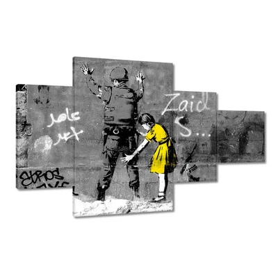 Leinwand Bild Wandbild Canvas Print Banksy Girl sucht Polizisten Nr. H341_PC - Bild 1 von 4