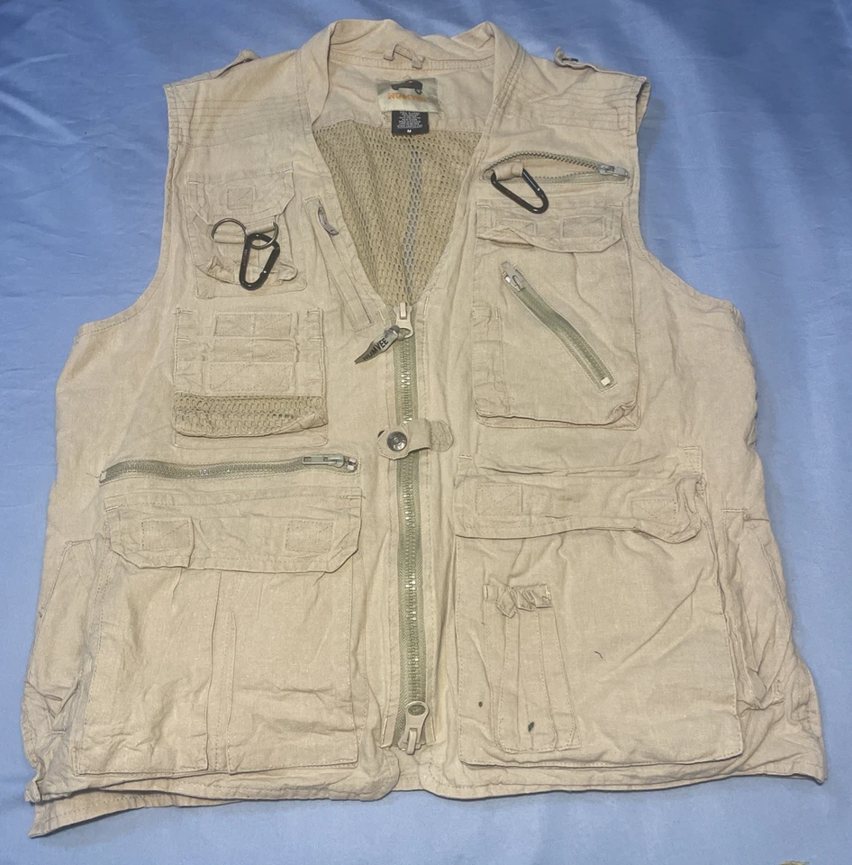 Humvee Safari Vest Mens Med Khaki Tan Multi Pocket Utility Photography Outdoor - Image 1 of 4