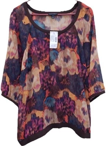 Fashion Bug Women’s Watercolor Floral Semi-Sheer Chiffon Blouse-Size 1X- NWT - Picture 1 of 8