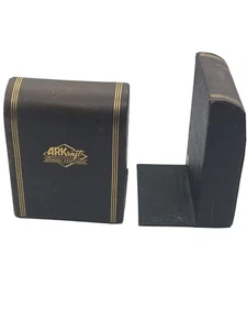 Vintage Arkraft Binding Craftsman Genuine Leather Brown Gold Bookends - Picture 1 of 8