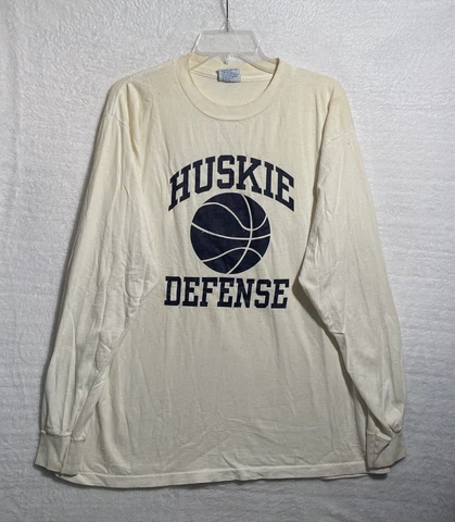 Vtg 90's Huskies Defense Basketball Shirt Adult XL All Sport Long Sleeve Crew Cover