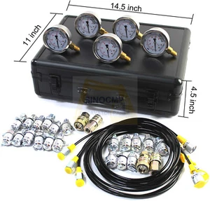 SINOCMP 1/10/25/40/60Mpa 5 Gauges Hydraulic Pressure Gauges Kit w/ 24 Couplings - Picture 1 of 6