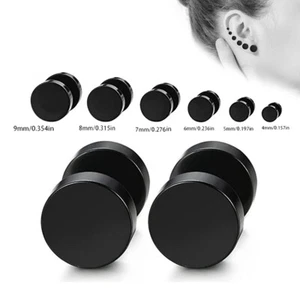 2X Aretes negros de acero inoxidable con medidores de imitación para hombre y mujer - Imagen 1 de 18