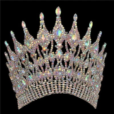 12cm Tall AB Crystal Tiara Crown Wedding Queen Princess Adjustable For Women - Image 1 of 3