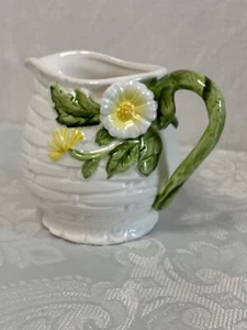 Crema de cerámica Geo Z Lefton amarillo margarita blanco cesta tejido rústico núcleo de casa de campo - Imagen 1 de 4