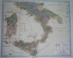 1872 ORIGINAL MAP ITALY SICILY SARDINIA MALTA CAMPANIA CALABRIA NAPLES PALERMO  - Picture 1 of 10