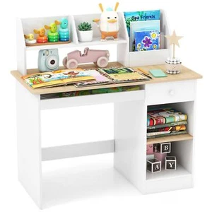 Kids Study Desk Children Writing Table w/ Hutch Drawer Shelves & Keyboard Tray - Picture 1 of 18