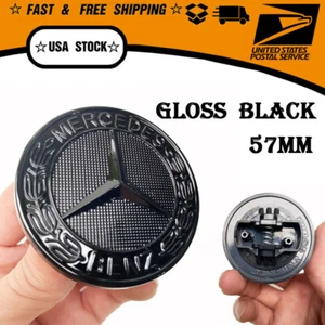 57mm Gloss Black Flat Hood Badge Emblem For Mercedes Benz E300 E400 E43 E450 E53 - Picture 1 of 4
