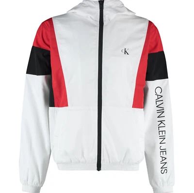 CALVIN KLEIN JEANS White & Red Logo Track Jacket - M - £120 - Image 1 of 2