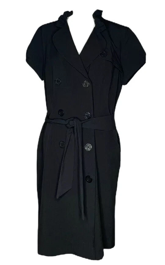 NUEVO Moda Bug Volantes Cuello Manga Corta Botón Delantero Negro Vestido Corbata Cinturón 16 Foto 1 de 4