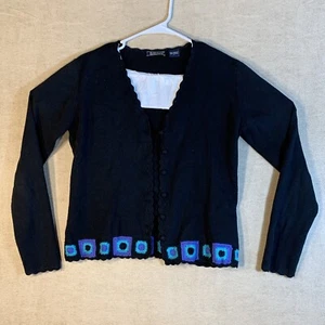 Harold's Sweater Womens Sz L Black Long Sleeve Embroidered Classy 100% Cotton - Picture 1 of 8