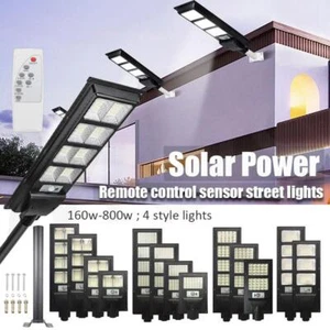 LED Solar Street Light Remote+Pole IP65 Radar Sensor Garden Wall 160W-800W Flood - Picture 1 of 24