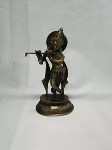 Vintage Messingguss Krishna Kanha Kanhaiya Figur spielt Flöte Statue 11" hoch - Bild 1 von 7