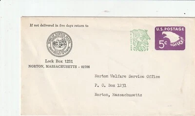 U.S. 5c + 1c Stamped Envelope, Scott #U553 -- Town Of Norton, MA - Image 1 of 2