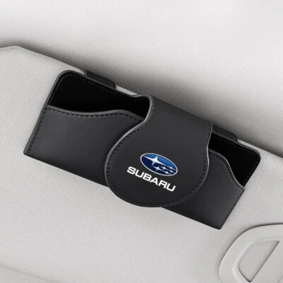 Black Leather Auto Car Sun Visor Sunglasses Card Holder Clip Box For Subaru Foto 1 de 3