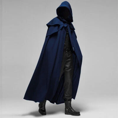 Mens Renaissance Gothic Cape Vintage Cloak Halloween Medieval Long Coat Hooded - Image 1 of 4