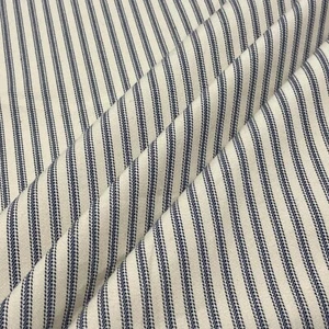 Luxury French Ticking Stripe Fabric Navy 100% Cotton Herringbone Curtains Blinds - Picture 1 of 6