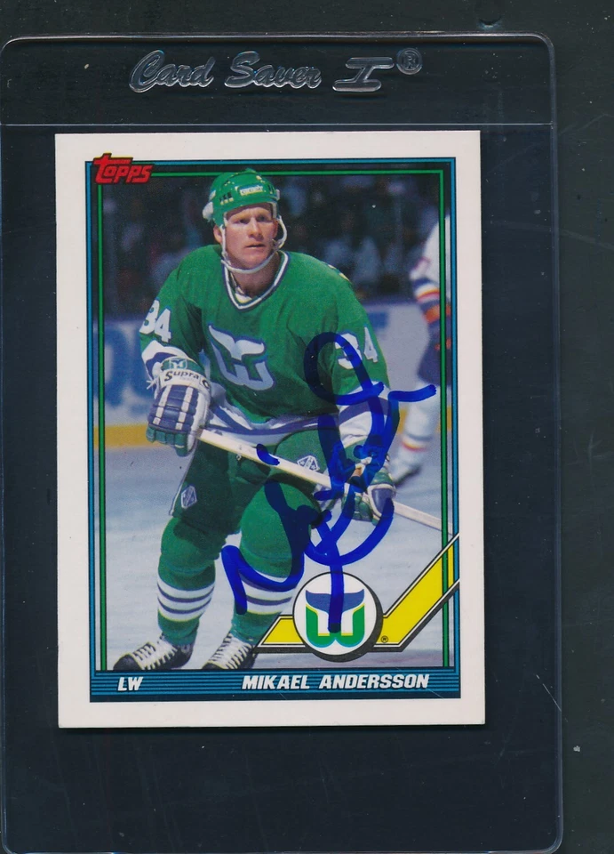 1991/92 Topps #197 Mikael Andersson Whalers Signed Auto *D4946 - Image 1 of 1