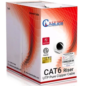 CAT6 Ethernet Riser CMR Cable Gigabit White 1000FT SOLID BARE COPPER ( UL- ETL ) - Picture 1 of 20