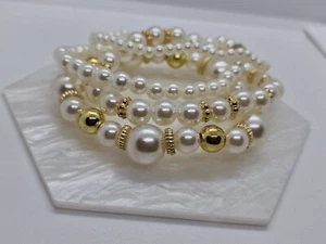 Set 4psc Bracciale Bracciale Bracciale Perline Finte Perle Perle Matrimonio Gioielli - Foto 1 di 5