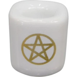 White Chime (Mini) Candle Holder with Gold Pentacle! - Picture 1 of 2