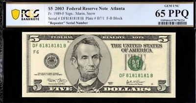 2003 $5 FRN DF81818181B P.C.G.S #65PPQ - Image 1 of 3