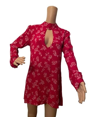 EUC Flynn Skye Red Floral Sexy Mini Dress Tunic Top USA Made Back Opening Medium - Image 1 of 4