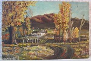 Pintura al óleo de paisaje rural de 24”X16” a bordo retratos laterales traseros dibujo - Imagen 1 de 12