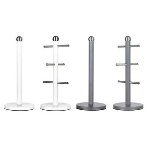 Kitchen Roll Holder & 6 Mug Tree Stand Stainless Steel Rack Set - Picture 1 of 9