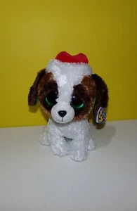 Ty Beanie Boos PRESENTS the Santa Dog Medium Size 9" Solid Eyes & Purple Tags - Picture 1 of 3