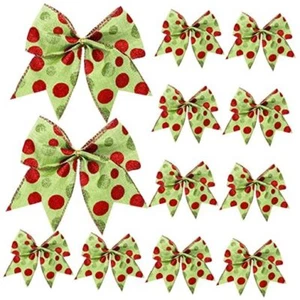  12 Pcs Red Green Christmas Bows Decoration 6 Inch Large Glitter Pattern - Picture 1 of 7