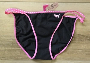 NWT Vintage Victoria's Secret PINK Cotton Black Double String Bikini Panties S - Picture 1 of 3