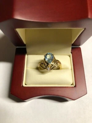 14kt Yellow Gold blue Topaz & Diamond Ring Size 6 Brand New - Image 1 of 2