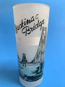 Mackinac Bridge Mid Century Bar Glass Souvenir Frosted Eched Glasswear Vtg UP US - Picture 1 of 8
