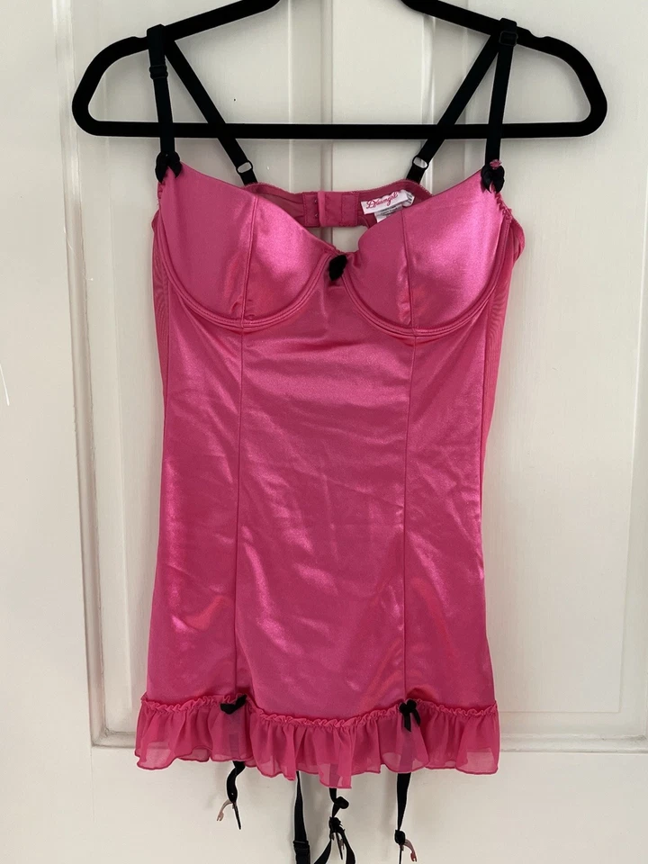 Dreamgirl Mujer Talla L Rosa Negro Lazos Ligas Lencería Peluche Camisón Foto 1 de 4