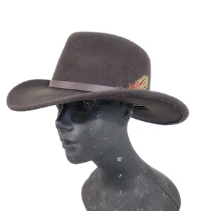 Scala Mens Largie Brown Wool Outback Fedora Hat Crushable Leather Band Feather - Picture 1 of 12