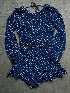 H&M Navy Spotted Playsuit Long Sleeves. Size 8 - Picture 1 of 3