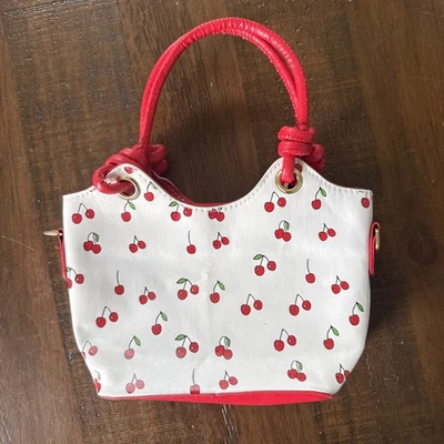 Bucket Bag! Cherry Design, Long Shoulder Strap .purse Charm, Girls, Teens Small - Image 1 of 4