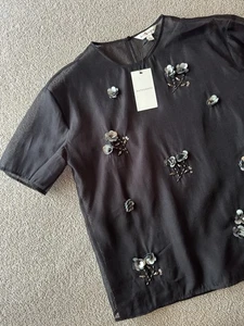 M&S Autograph Organza Floral Embellished Round Neck Top Size 10 BNWT RRP £59 - Picture 1 of 18